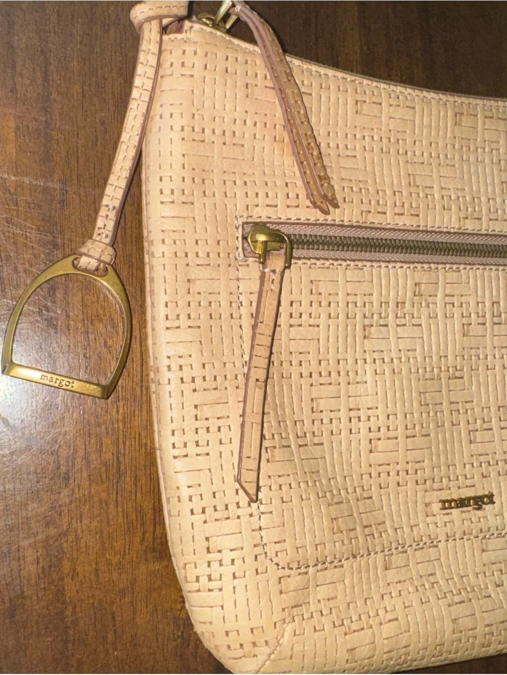 Margot New York Brown Woven Laser Cut Leather Crossbody Purse Women's Handbag